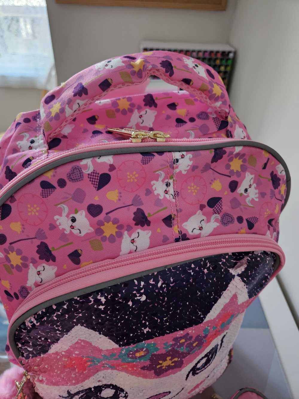 3pc Girls Rolling Backpack Set - Flip Sequin Cat School Bag, Lunch Box & Pencil - Picture 8 of 17